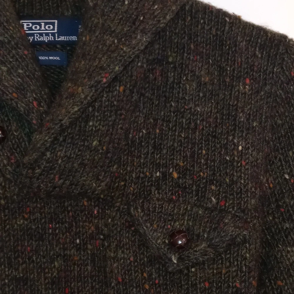 🍁VERY RARE/VTG Polo Ralph Lauren🍁 - Shawl Collar Wool Sweater Leather Details